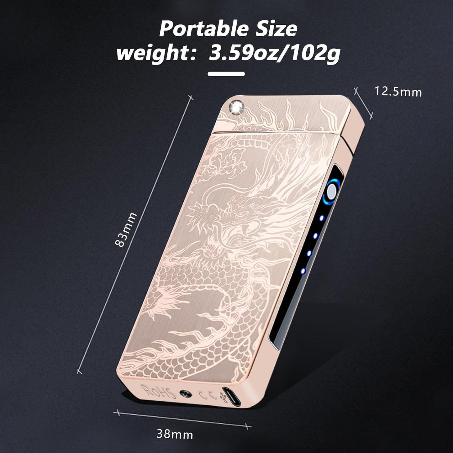 BABOBIU Dragon Lighter Unique Lighter Rechargeable Lighters Windproof Lighters Metal Body Battery Display Big Arc Flame Push Button Fast Charging for Candles Incense Gifts Husband (Golden Dragon)