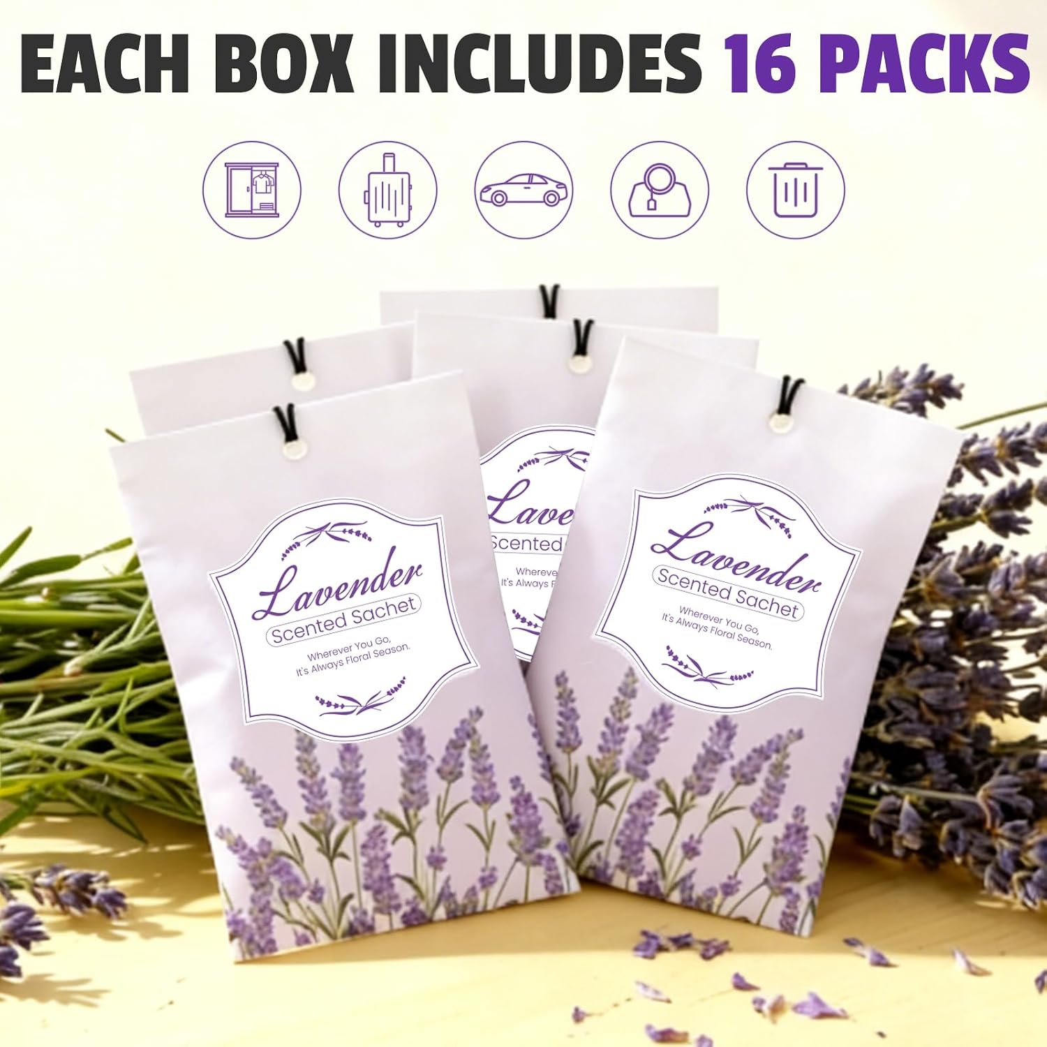 FURWEY 16 Packs Lavender Scented Sachets for Drawers and Closets,Long Lasting Sachet Bag Room Car Odor Deodorizer Fresh Scent Home Fragrance