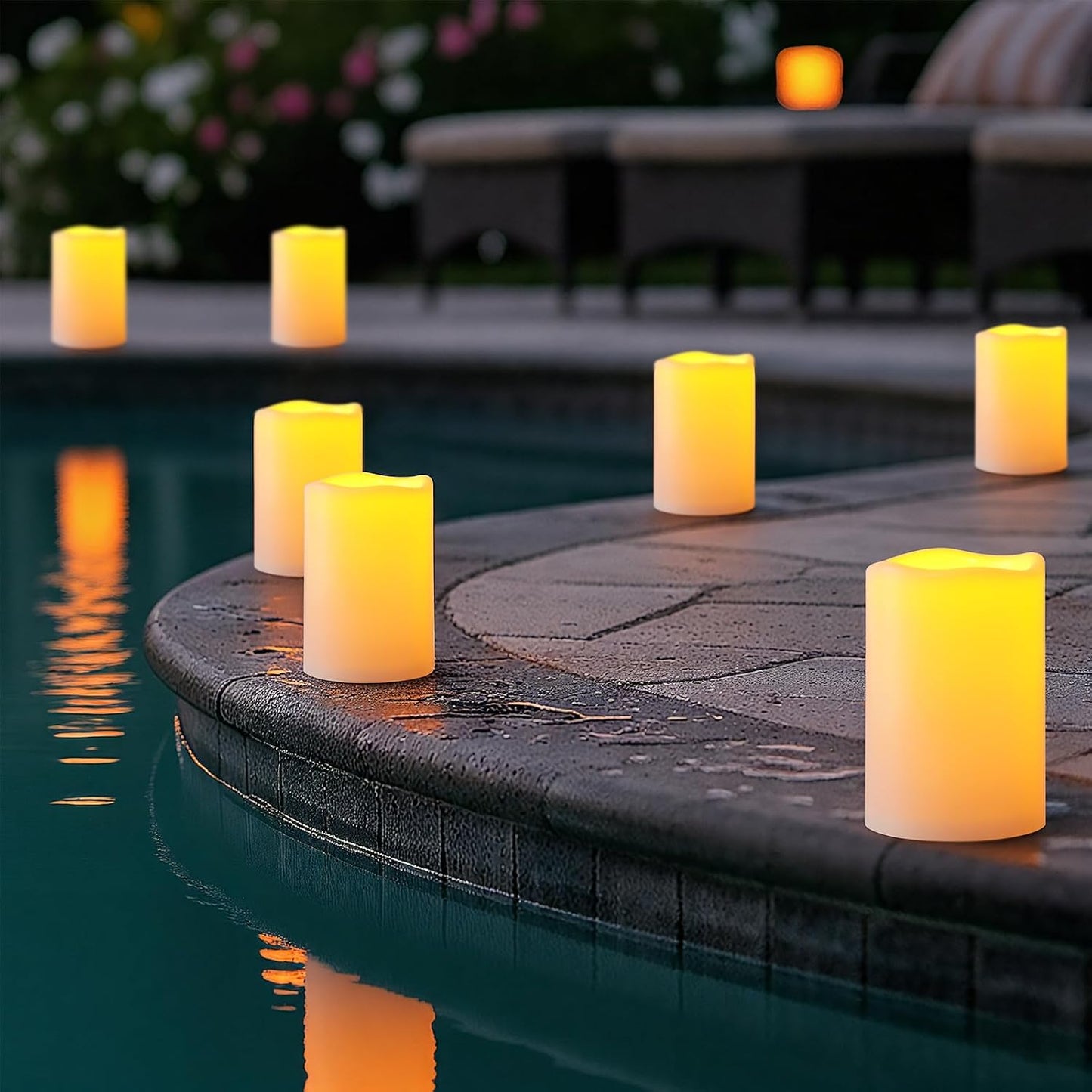Amagic 2 Pack 6" x 4" Outdoor Plastic Electric flameless Candles with Remote Control and Timer, Battery Operated Flickering LED Pillar Fake Candle for Home, Wedding Decor, Ivory