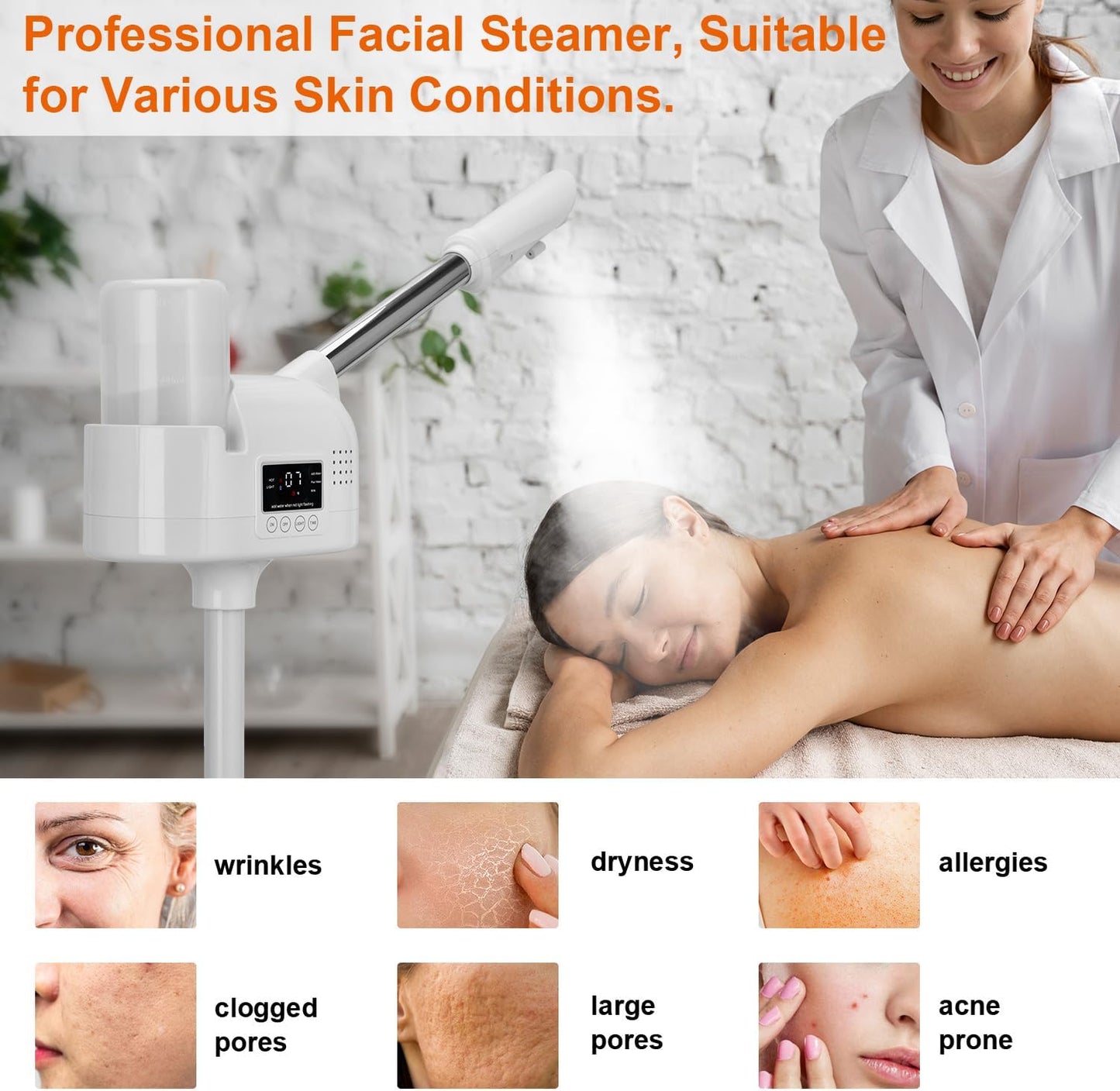 Professional Facial Steamer, Face Steamer Upgrade PTC Heating, Esthetician Steamer Hot Mist Facial Steamer for Salon Spa Beauty (White)