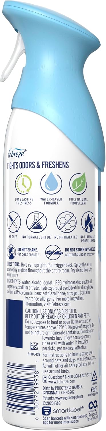 Febreze Air Mist, Air Freshener Spray, Odor Fighting Room Spray, Deodorizer for Home Bathroom Kitchen Office Apartment Dorm Room Classroom, Linen & Sky Scent, 8.1oz (Pack of 6)
