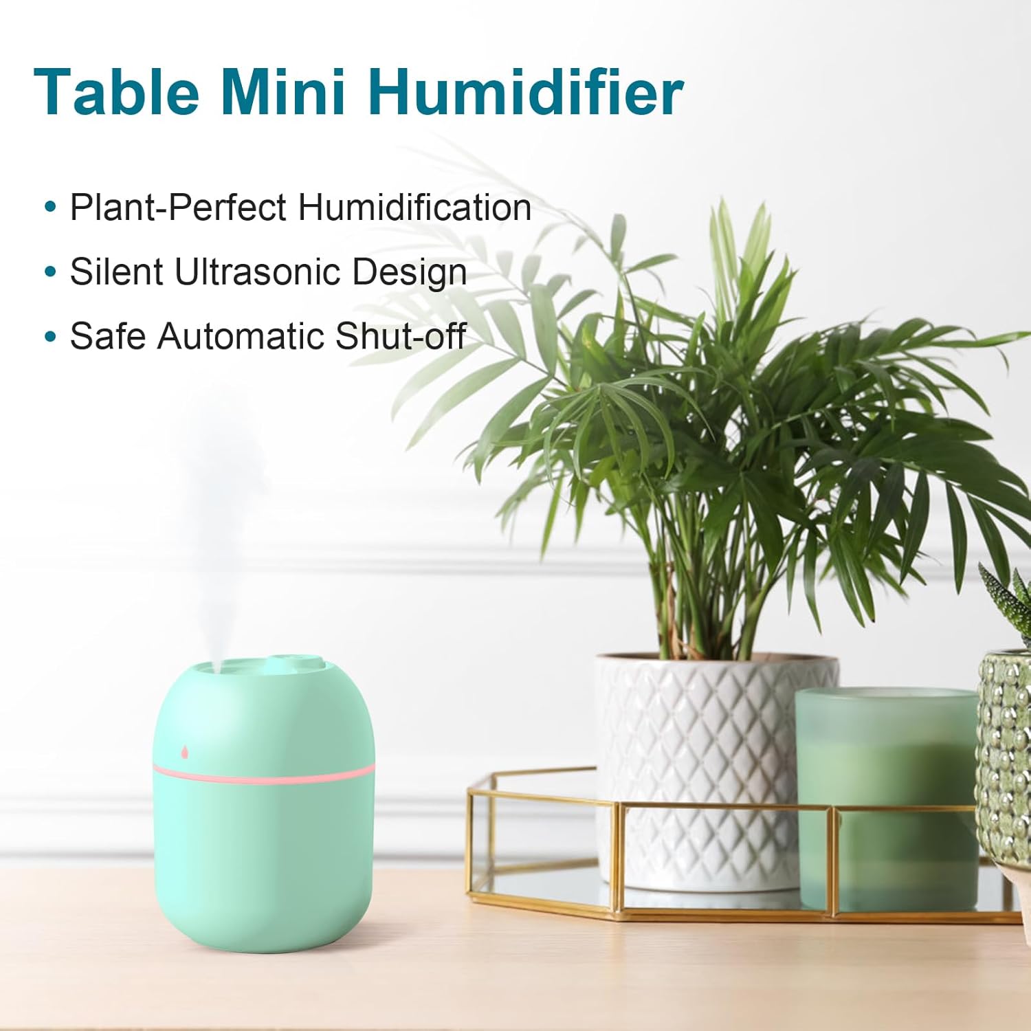 Portable Small Humidifier, USB Personal Desktop Humidifier for Car, Office Room, Bedroom, Auto Shut-Off, 2 Mist Modes, Super Quiet, 220ml, Green