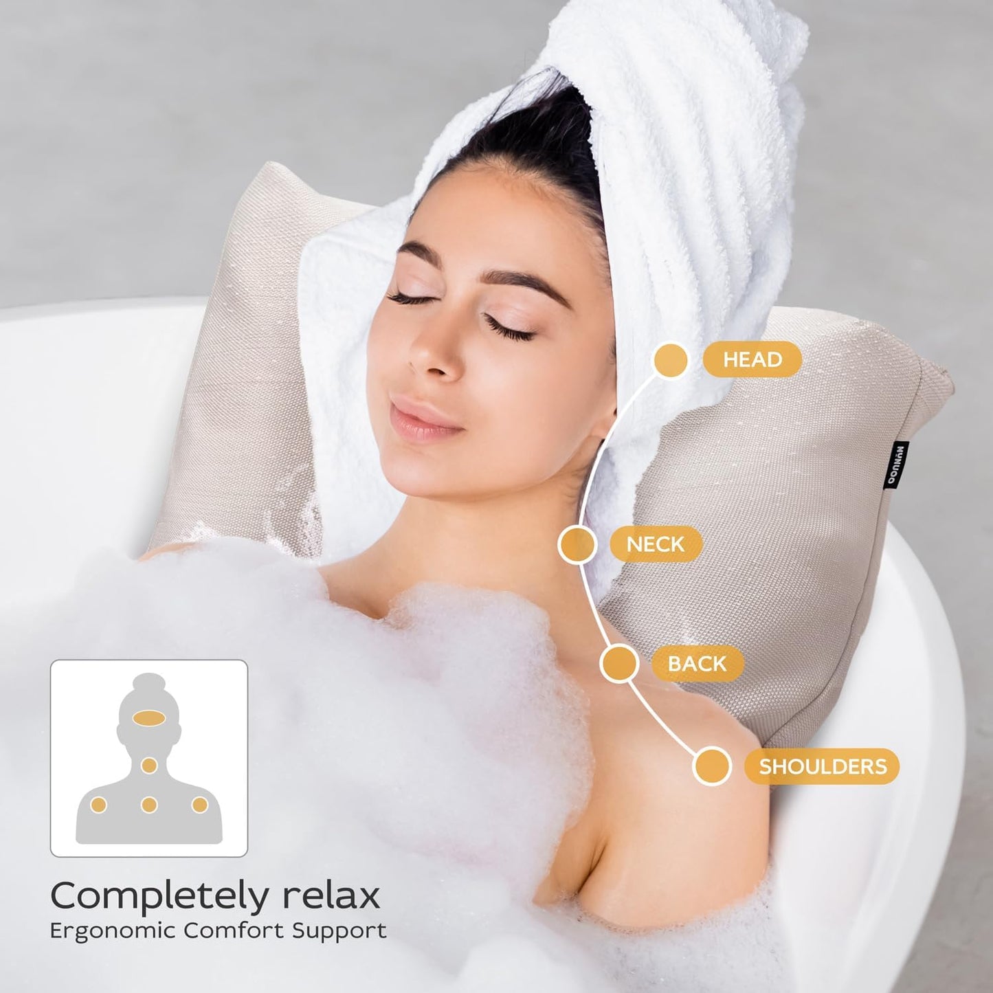Bath Pillows for Tub Neck and Back Support,Bathtub Cushion backrest headrest Neck Pillow,tub Pillow for Bathtub,3D Mesh Core,Breathable,Quick-Drying,Ergonomic Comfort (Pearl