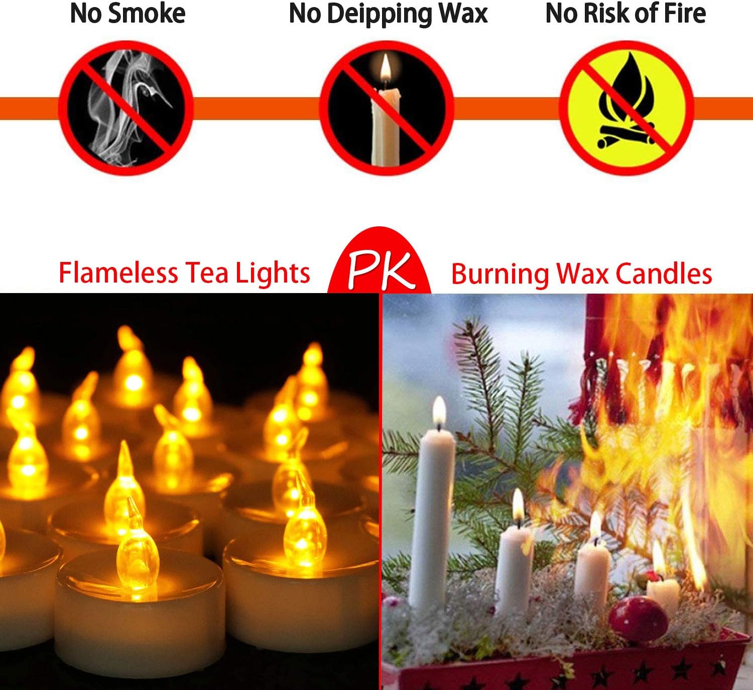 Battery Operated Led Tea Lights Candles:50 Pack Flameless Electric Fake Candle, Realistic and Bright Flickering Votive Tealights, Long Lasting 200+Hours,for Wedding,Party,Home Decoration (Warm Yellow)