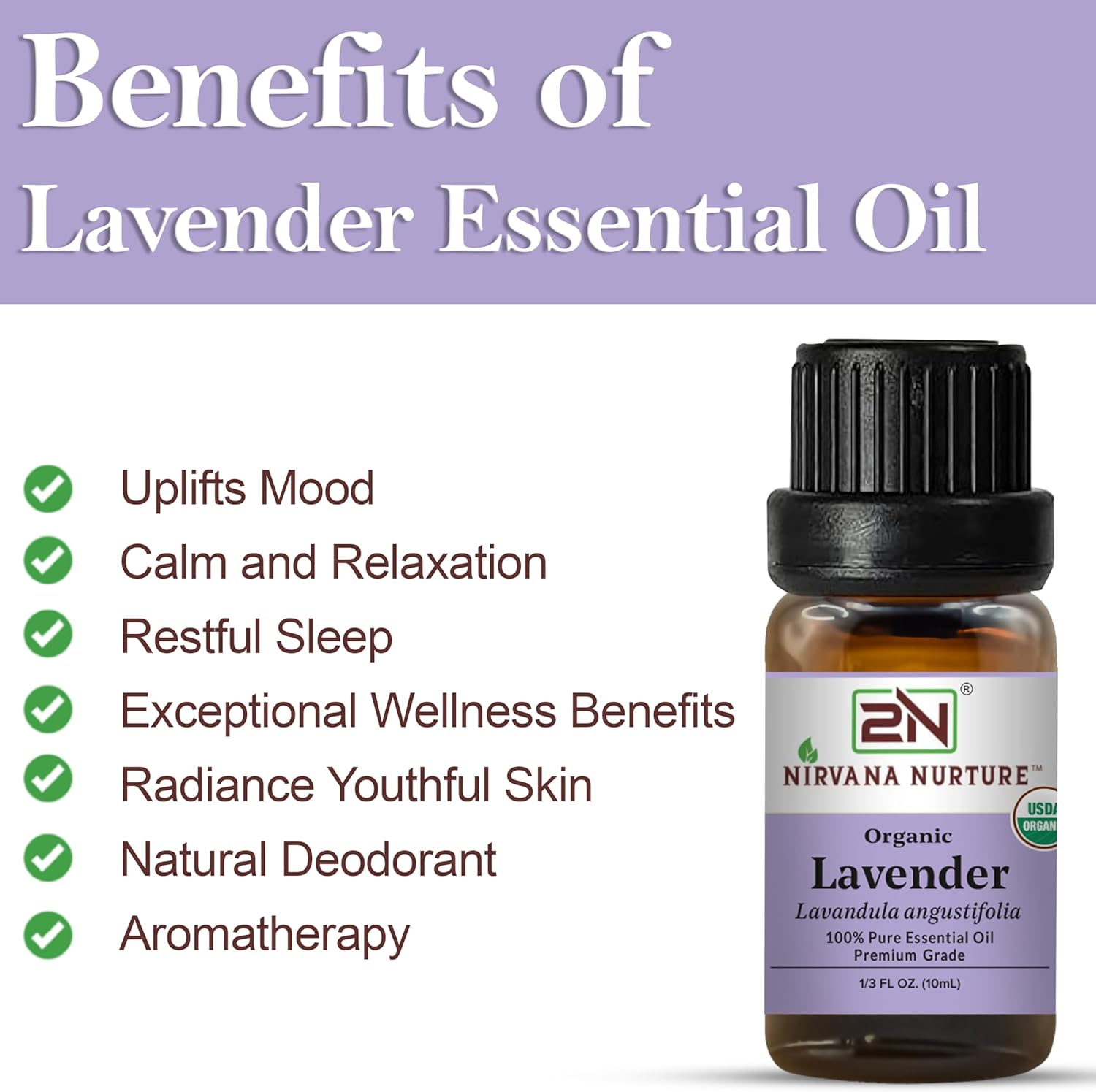 Lavender Essential Oil, USDA Certified Organic, 100% Pure Undiluted, Aromatherapy Oil for Diffuser, Hair & Skin Care