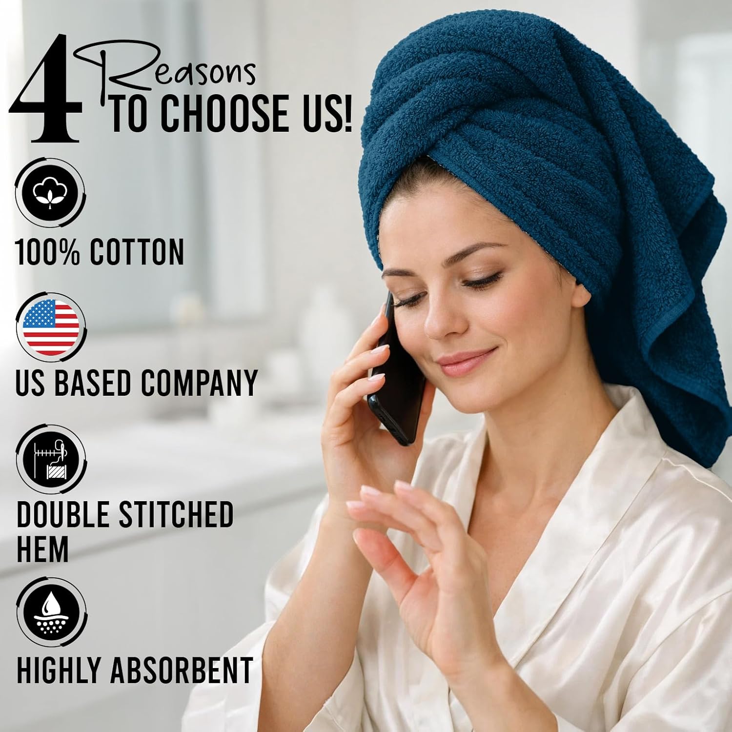 DAN RIVER 4 Pack Cotton Bath Towels – 22x44 Inches, Lightweight, Super Absorbent, Quick Drying, Soft & Durable Thick Body Towels for Home, Gym and Spa, Blue Opal