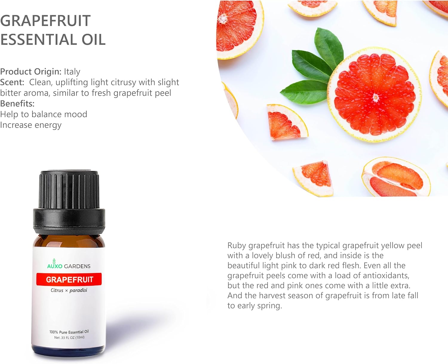 Citrus Essential Oil Set - Pack of 6, 10ml, Pure Therapeutic Grade Fruity Essential Oils includes Lemon, Grapefruit, Sweet Orange, Lime, Bergamot and Petitgrain