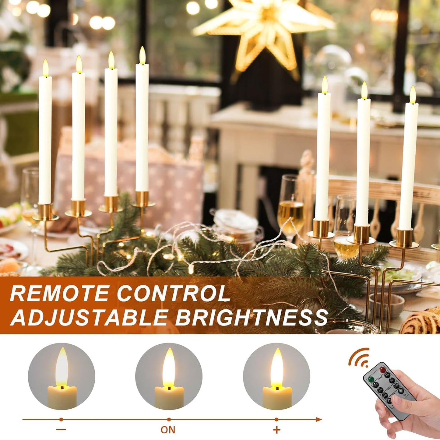 12PCS Flameless Taper Candles with 3D Flickering Flame Battery Operated Candles with 2 Remote with Button Cell Battery 10 Inch Ivory LED Candlesticks Window Candle for Christmas Home Decor