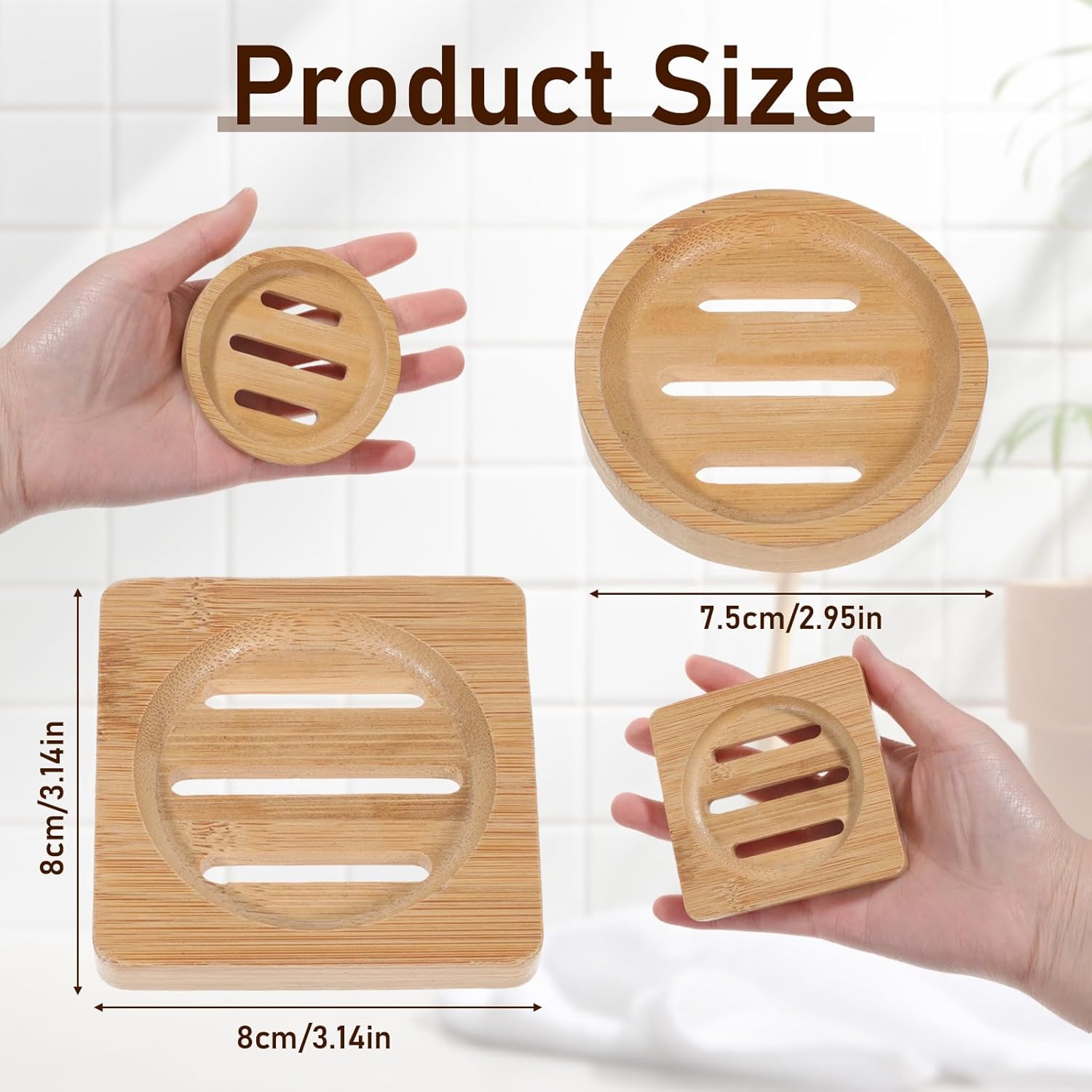 2 PCS Shower Steamer Holder Wood Soap Dish Holder Bamboo Soap Dish Wooden Soaps Dishes for Shower Home Bathroom (Round and Square)