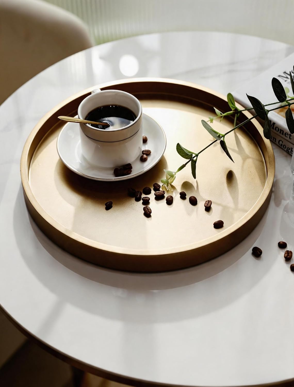 Hanobe Decorative Coffee Table Tray: Round Gold Tray for Home Decor - 12" Circle Ottoman Trays for Entryway Table Candle Holder Plate for Living Room Kitchen