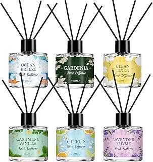 6 Pack Reed Diffuser Sets, Essential Oil Reed Diffusers for Home with 24 Sticks, Long Lasting Scent, Gift Ready Fragrance Diffuser for Bedroom, Bathroom, Office, Home Decor (1.69oz Each)