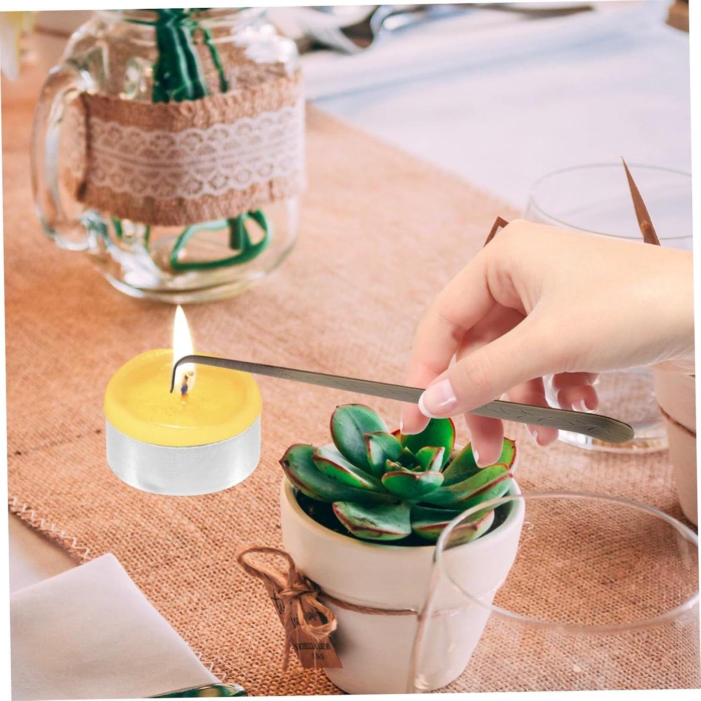 HEALLILY Stainless Steel Candle Tool Set Long Handle Candle Dipper Wick Hook Extinguisher for Home Use Aromatherapy Accessories
