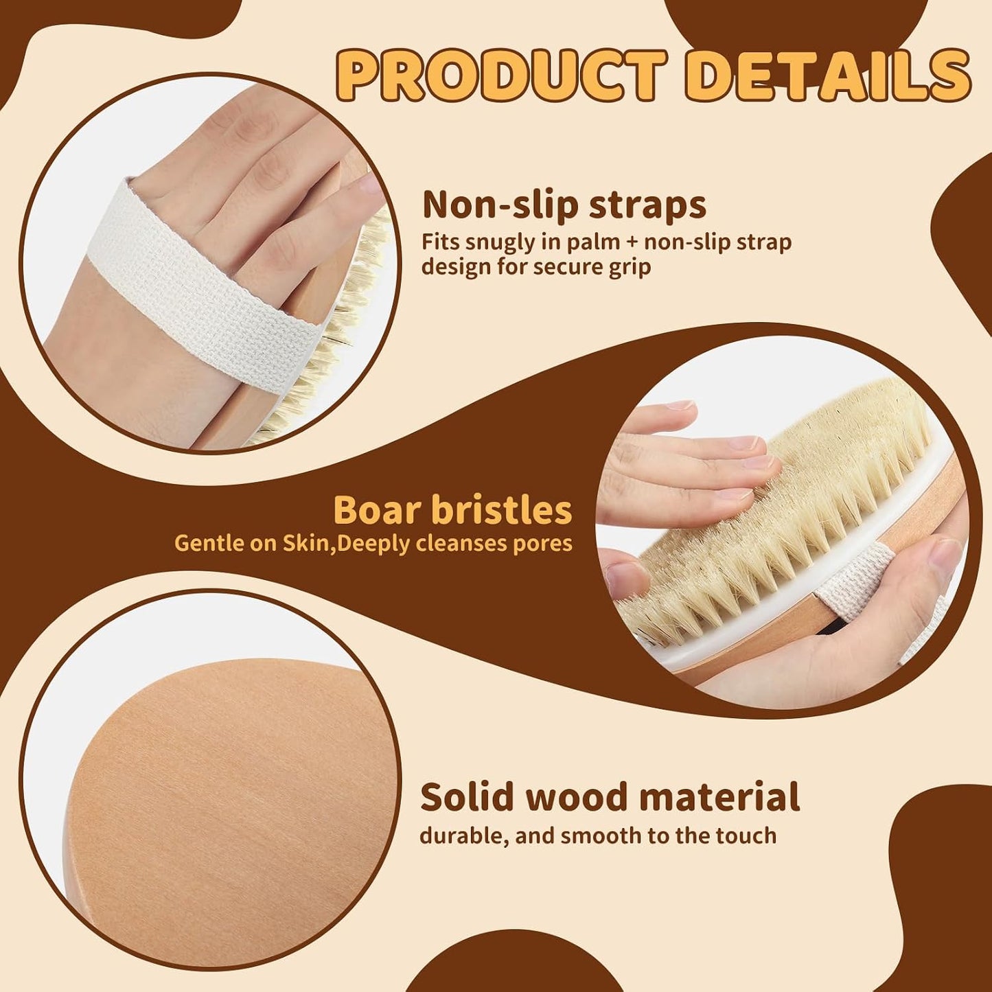SAMEBUTECO 4 Pack Dry Body Brushing Brushes, Natural Bristle Exfoliating Scrub Brushes with Massage Nodes for Lymphatic Drainage, Skin Firming, Acne Treatment, and Cellulite Reduction