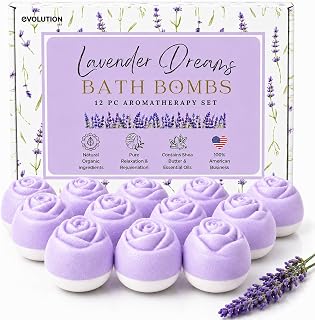 EvolutionUSA Lavender Dreams Bath Bombs for Women, 12 Organic Flower Bath Bombs, Soft Lavender Bath Bombs, Womens Bath Bombs Gift, Lush Bath Bombs for Girls, Relaxing Bathbombs, Bath Balls