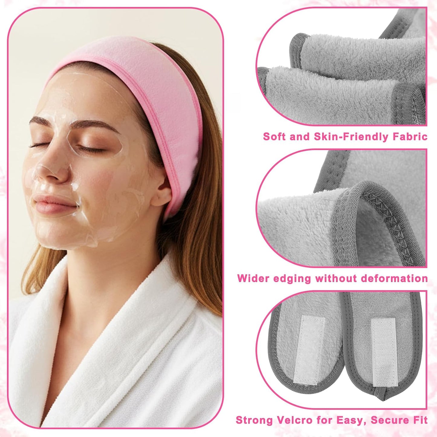 3Pcs Facial Spa Headband, Adjustable Face Wash Headscarf for Women, Soft Hair Wrap Headband for Washing Face, Makeup, and Shower