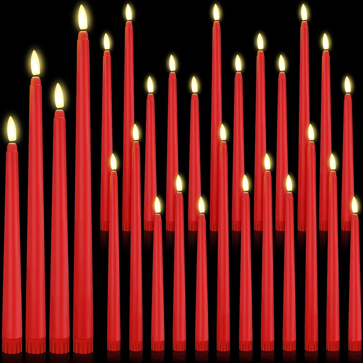Rossesay 24 Pcs Flameless LED Taper Candles Battery Operated Candle 8.5", 9.65", 10.8", 12.8" Flameless Candlesticks Flickering for Christmas Church Wedding Indoor Decoration(Classic, Red)