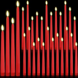 Rossesay 24 Pcs Flameless LED Taper Candles Battery Operated Candle 8.5", 9.65", 10.8", 12.8" Flameless Candlesticks Flickering for Christmas Church Wedding Indoor Decoration(Classic, Red)