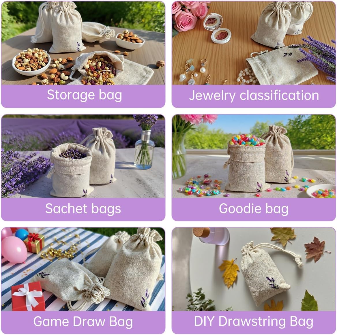 Daclubmenxy 20 PCS Lavender Bags, lavender sachets, Sachet Empty Bag, Drawer Sachets, with Drawstring Cotton Pouch for Filling Spice Jewellery Wedding Clothes Storage (Off-White, 4x6 in)