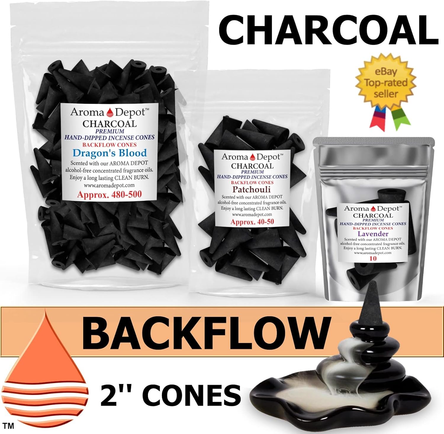2'' Cherry Backflow Charcoal Incense Cones (Approx. 45-50)