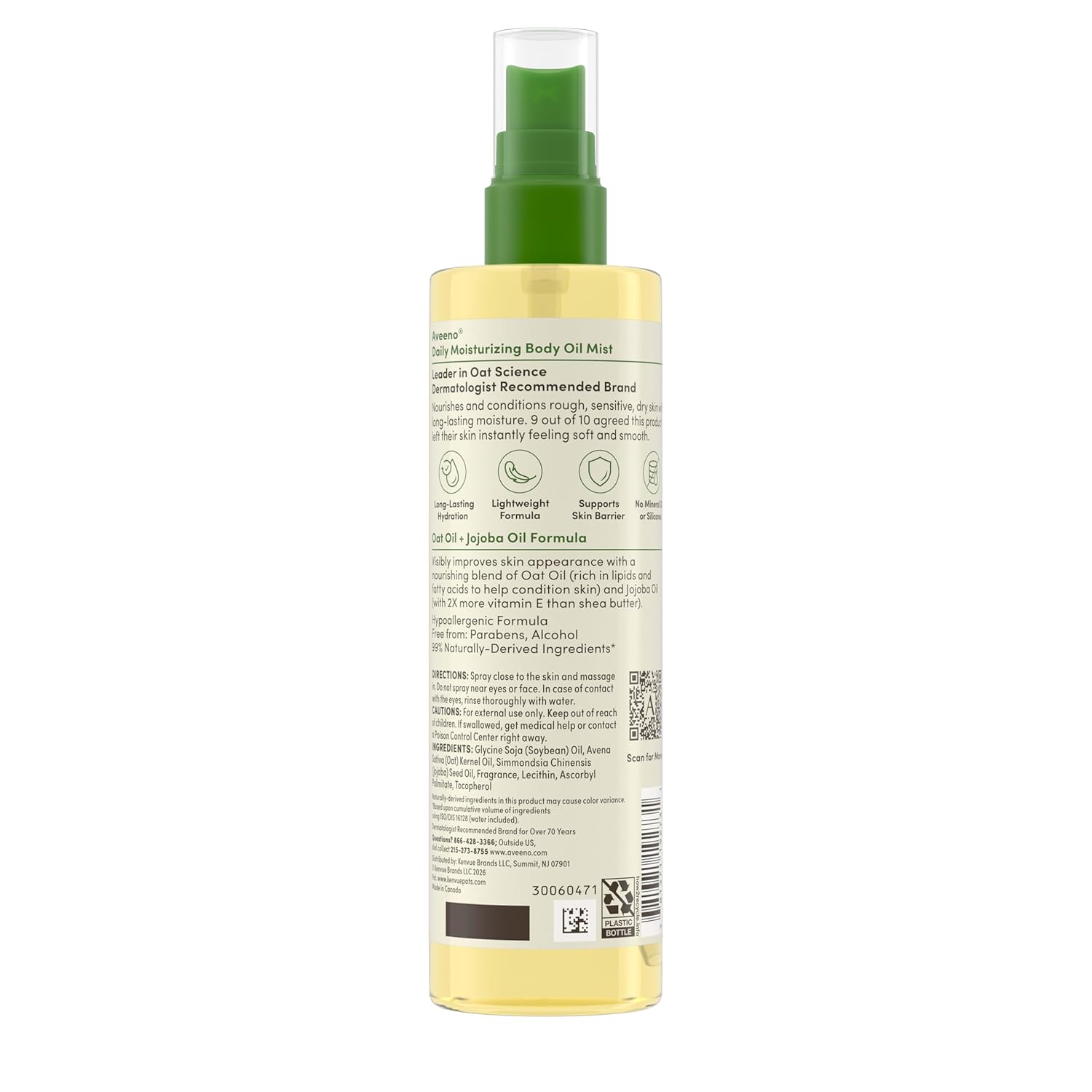 Aveeno Daily Moisturizing Body Oil Mist with Oat Oil and Jojoba Oil for Rough, Dry, Sensitive Skin, Nourishing Body Spray for Smoother, More Even Skin, Paraben- & Silicone-Free, 6.7 fl. oz