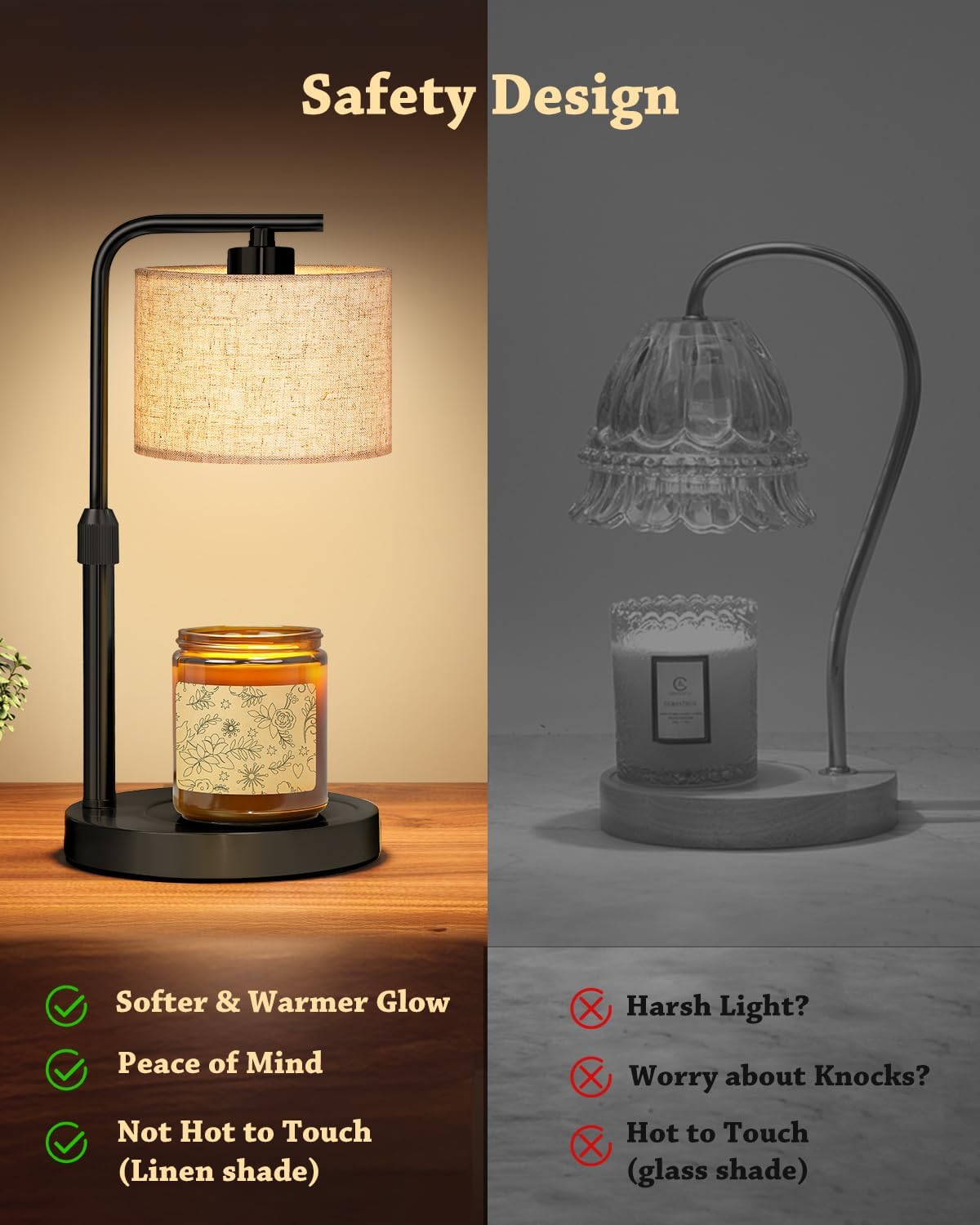 Candle Warmer Lamp with Timer Dimmer, Height Adjustable Modern Farmhouse Candle Warmer, Electric Candle Lamp Warmer with 2 Bulbs, Birthday Gifts for Women Mom, Gift for Home Decor