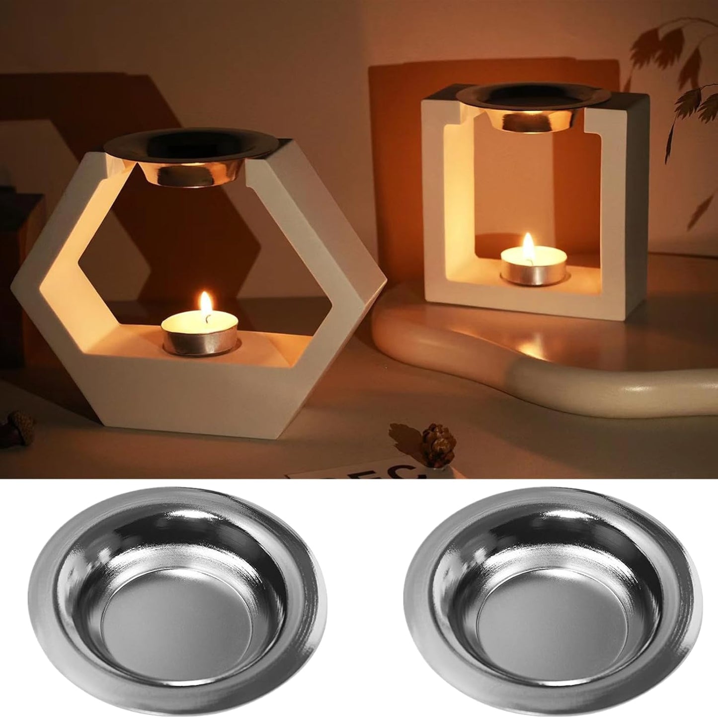 Spero 2 Pcs Oil Warmer Dish Wax Warmer Replacement Dish Round Metal Wax Tray Candle Wamer Bowl Plate for Electric Lamps Oil and Tart Warmers