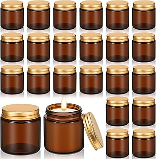 Zhehao 24 Pcs Glass Candle Jars with Lids Bulk, Round Empty Candle Container Tins, Dishwasher Safe and Leakproof DIY Crafts(Amber,Gold,4 oz)