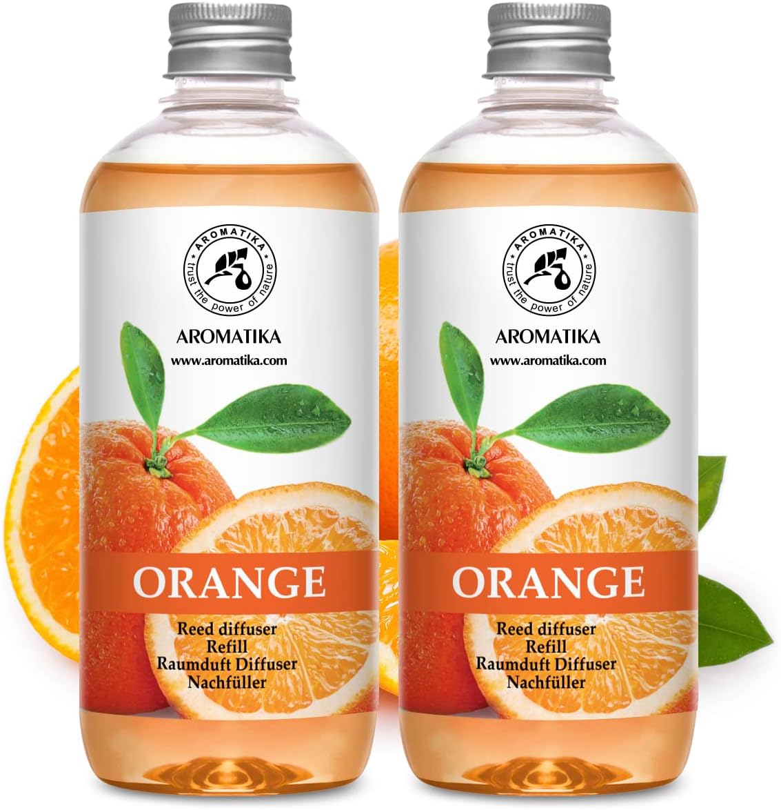 Orange Room Diffuser Refill Set 2*17 Fl Oz - Room Fragrance Diffuser with Natural Essential Orange Oil - Best for Aromatherapy - Spa - Home - Kitchen - Bath - Office - Fintess - Restaurant - Boutique