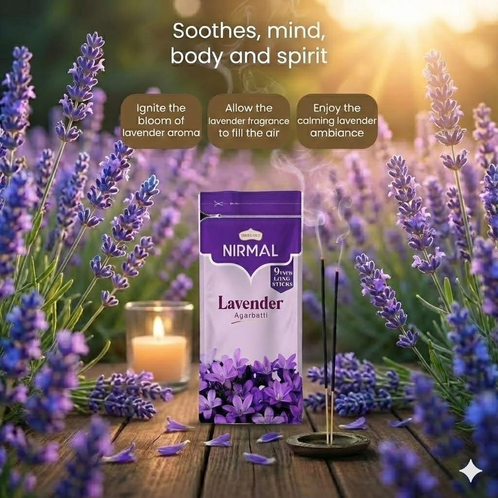 Shubhkart Nirmal Lavender Incense Sticks - Pack of 2 Incense, 200 Sticks Premium Lavender Fragnance | Aromatherapy Incense for Air Purifier, Mind & Spirit, Calmness