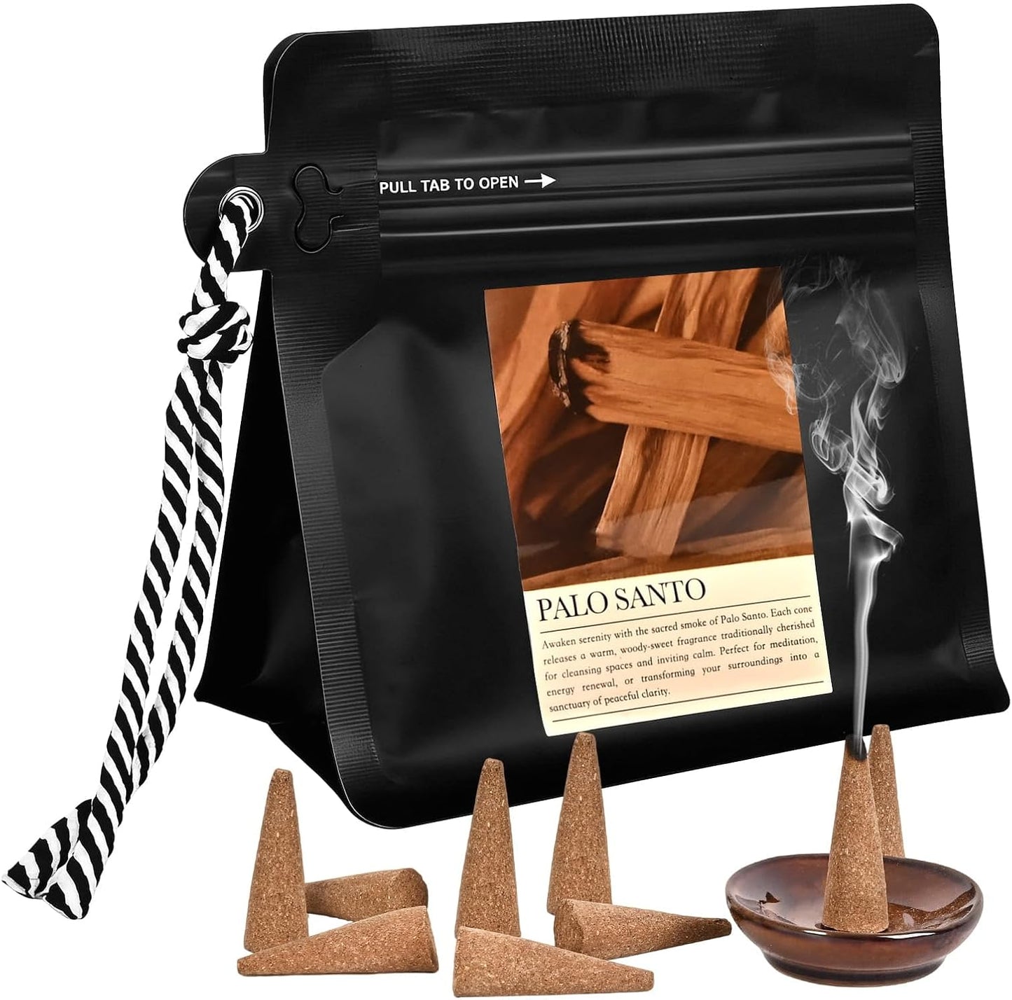 Palo Santo Incense Cones 30 Pcs with Holder - Natural Scent for Meditation & Space Cleansing