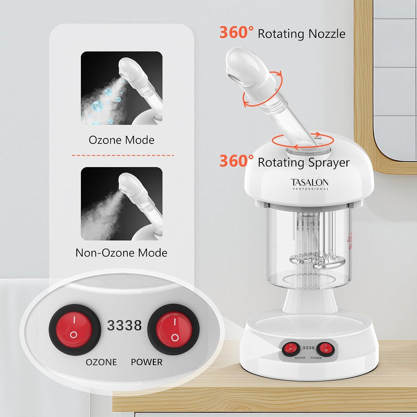 Facial Steamer - TASALON Ozone Face Steamer for Facial, Portable Facial Steamer with Removable Water Tank, Nano Ionic Facial Steamer for Home Salon Spa or Personal Care, White