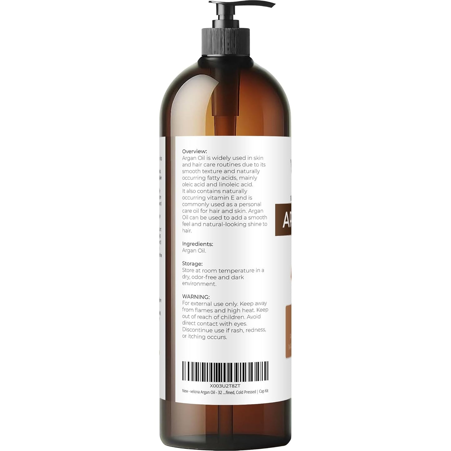 velona Argan Oil - 32 Fl Oz | 100% Pure and Natural | Morocco Oil | Skin, Body and Face Care | Nails Protector | Unrefined, Cold Pressed | Cap Kit