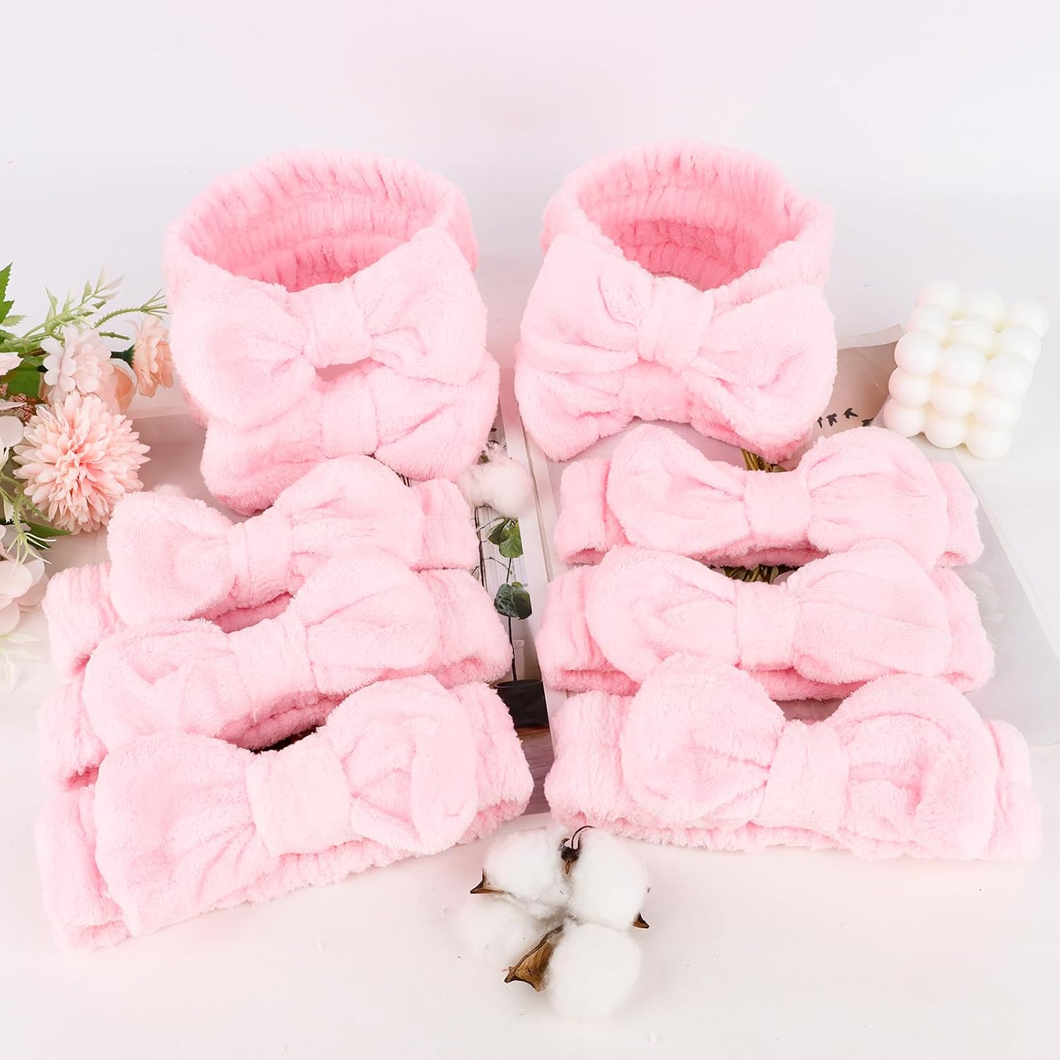 10 Pack Cute Pink Skincare Headbands for Women Girls, Soft Microfiber Spa Headband for Washing Face, Bulk Valentine’s Day Party Favor & Gift Set