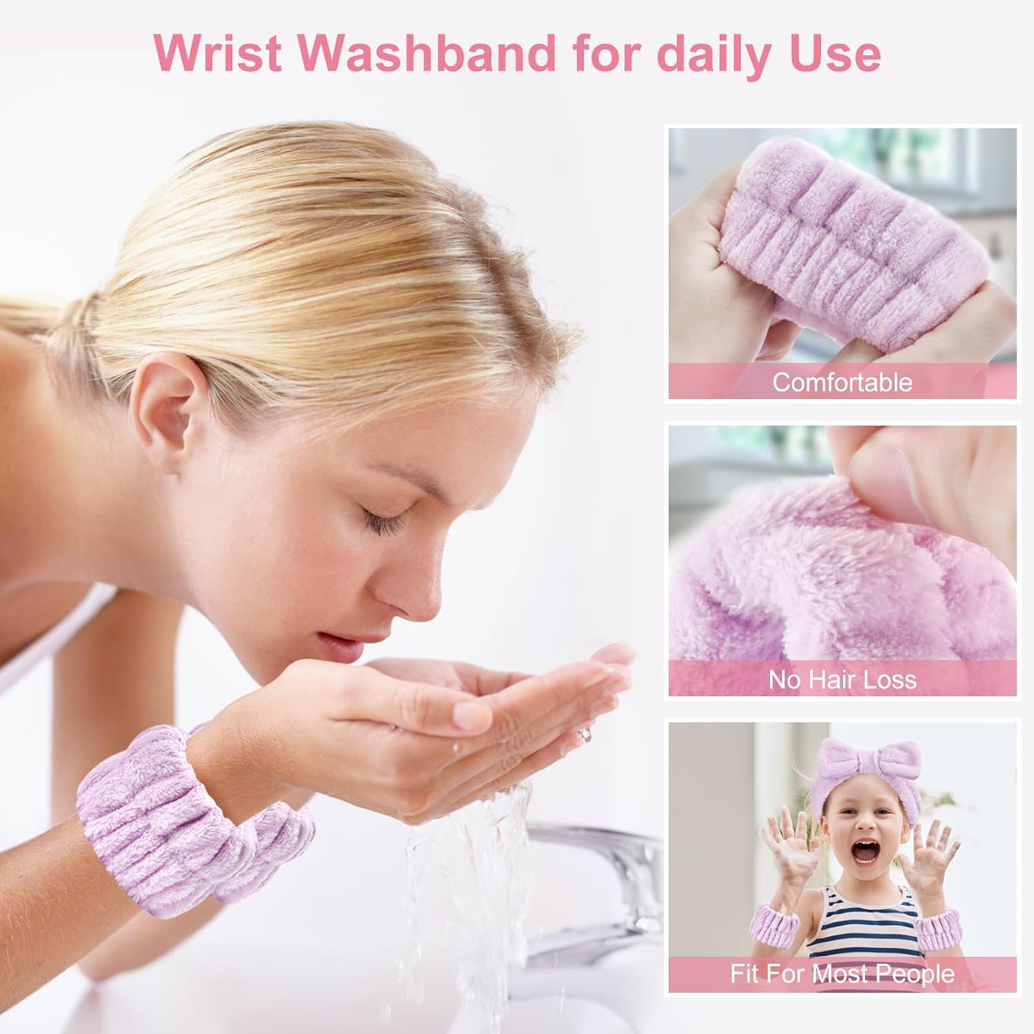 Dorbetar 6Pack Headband and Wristband Set for Washing Face, Spa Skincare Makeup Headband, Soft Puffy Hair Band Bow Tie, for Women and Teen Girl Trendy Stuff Gifts