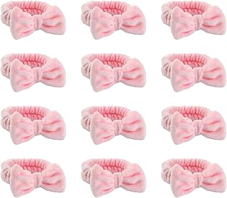 Spa Headbands,Makeup Headbands for Women,Facial Headband Bulk,Soft Coral Fleece Headband for Makeup,Cosmetic Head Wraps,Bow Hair Bands for Face Washing Shower Skin Care (pink, 12pcs)
