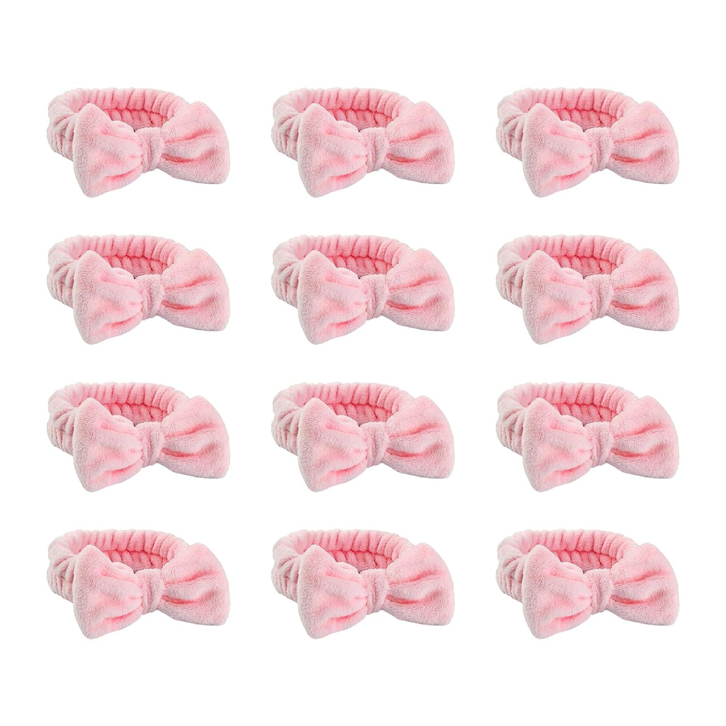 Spa Headbands,Makeup Headbands for Women,Facial Headband Bulk,Soft Coral Fleece Headband for Makeup,Cosmetic Head Wraps,Bow Hair Bands for Face Washing Shower Skin Care (pink, 12pcs)