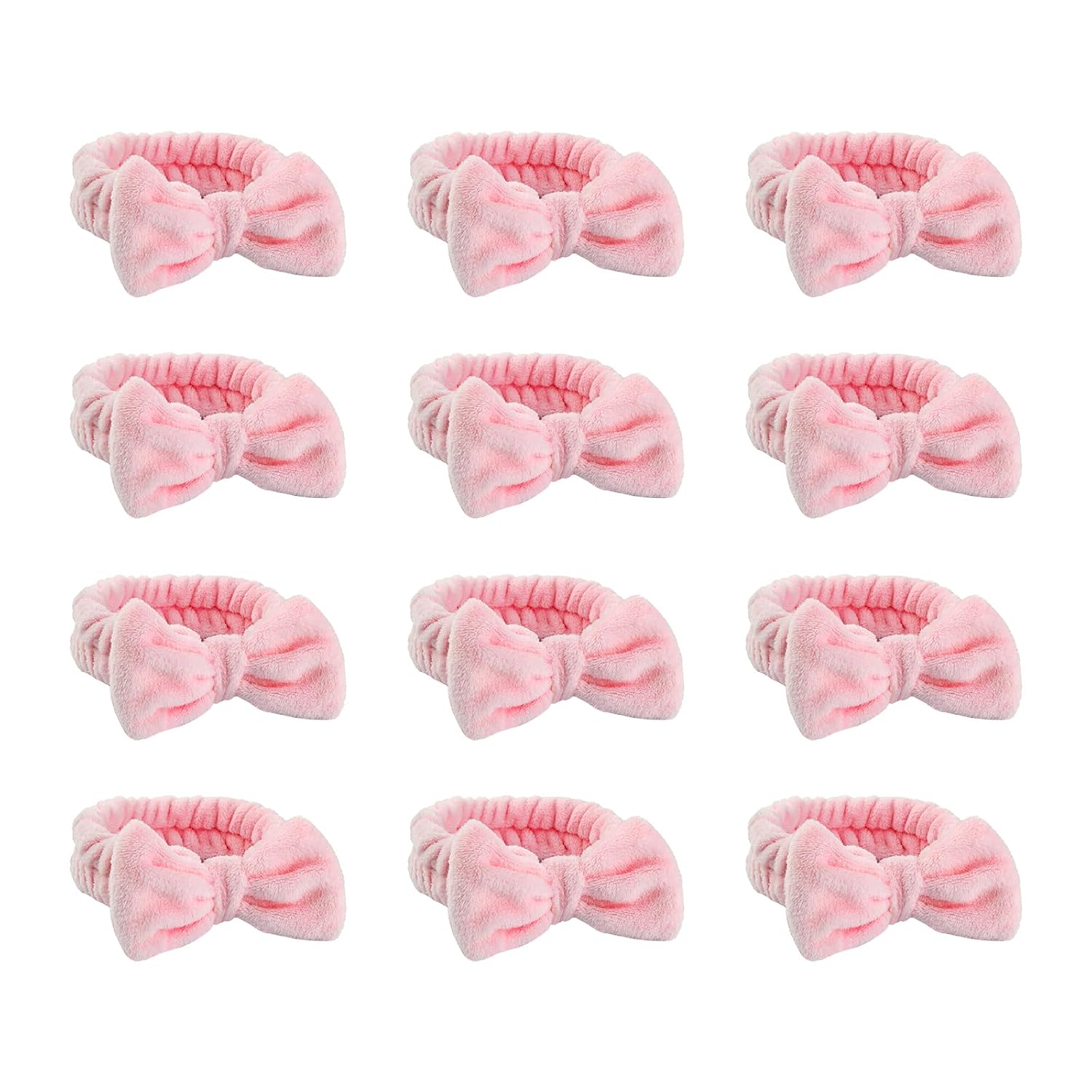 Spa Headbands,Makeup Headbands for Women,Facial Headband Bulk,Soft Coral Fleece Headband for Makeup,Cosmetic Head Wraps,Bow Hair Bands for Face Washing Shower Skin Care (pink, 12pcs)