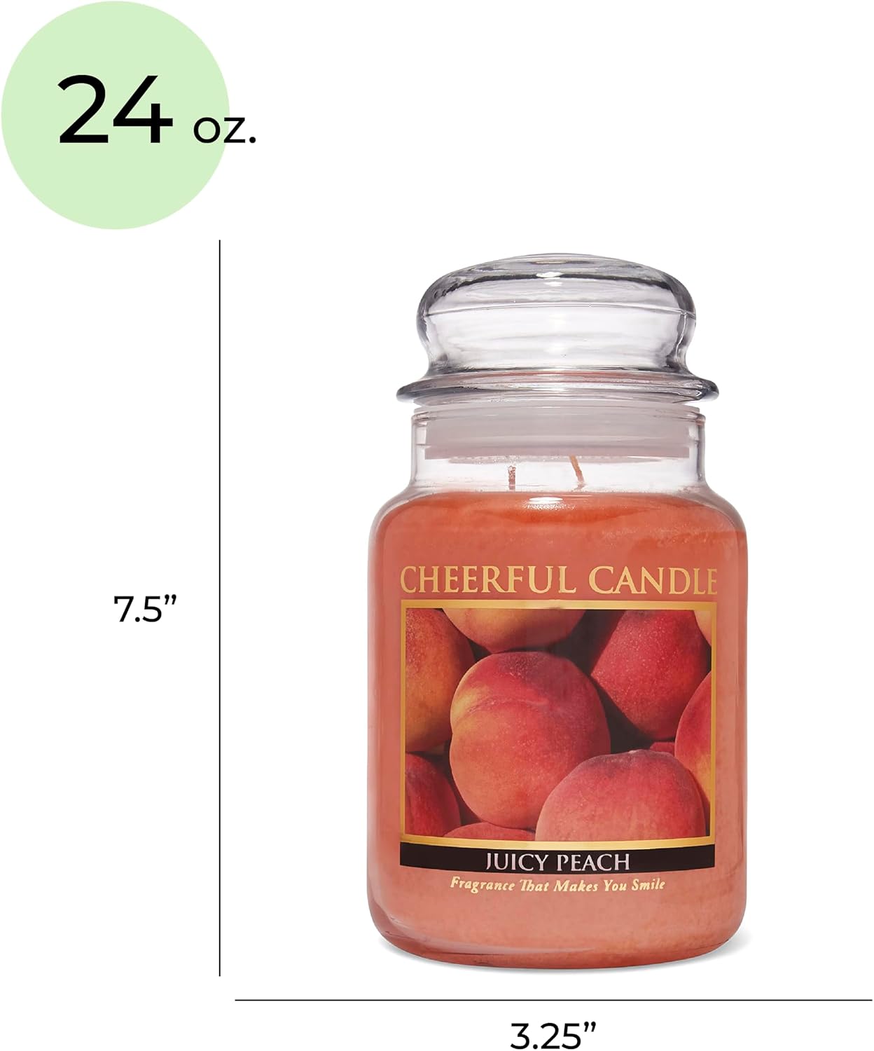 A Cheerful Giver - Juicy Peach Scented Glass Jar Candle (24 oz) with Lid & True to Life Fragrance Made in USA