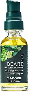 Badger Beard Oil, Babassu & Jojoba, Certified Organic, Premium Beard Conditioner, Beard Oil for Dry Skin, Beard Oil for Long Beards, Facial Hair Oil, 1 fl oz Glass Bottle