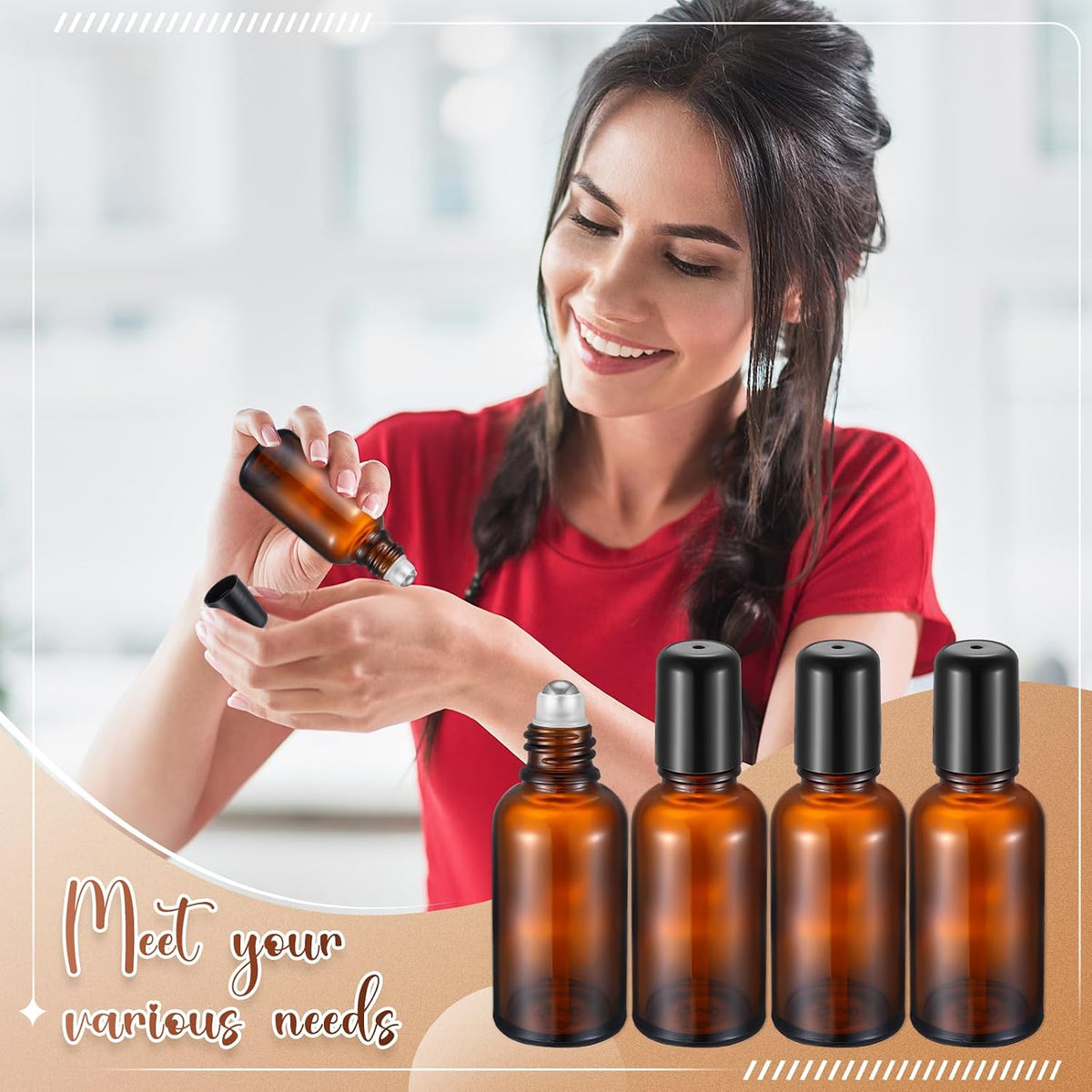 Sumind 12 Sets 30ml Roller Glass Bottle Essential Oil, Amber