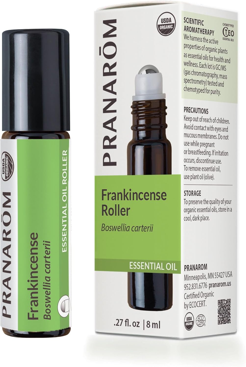 Pranarom - Frankincense Roller Essential Oil 8ml - Meditation - Diffusing, Aromatherapy - Organic and Pure - 100% Certified Organic Boswellia Carterii