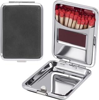 Metal Match Box Case, Portable Matchstick Holder Case with Friction Plate, Reusable Waterproof Stainless Steel Fire Starter with One Button for Outdoor Camping Fireplace - 1 PC, Black