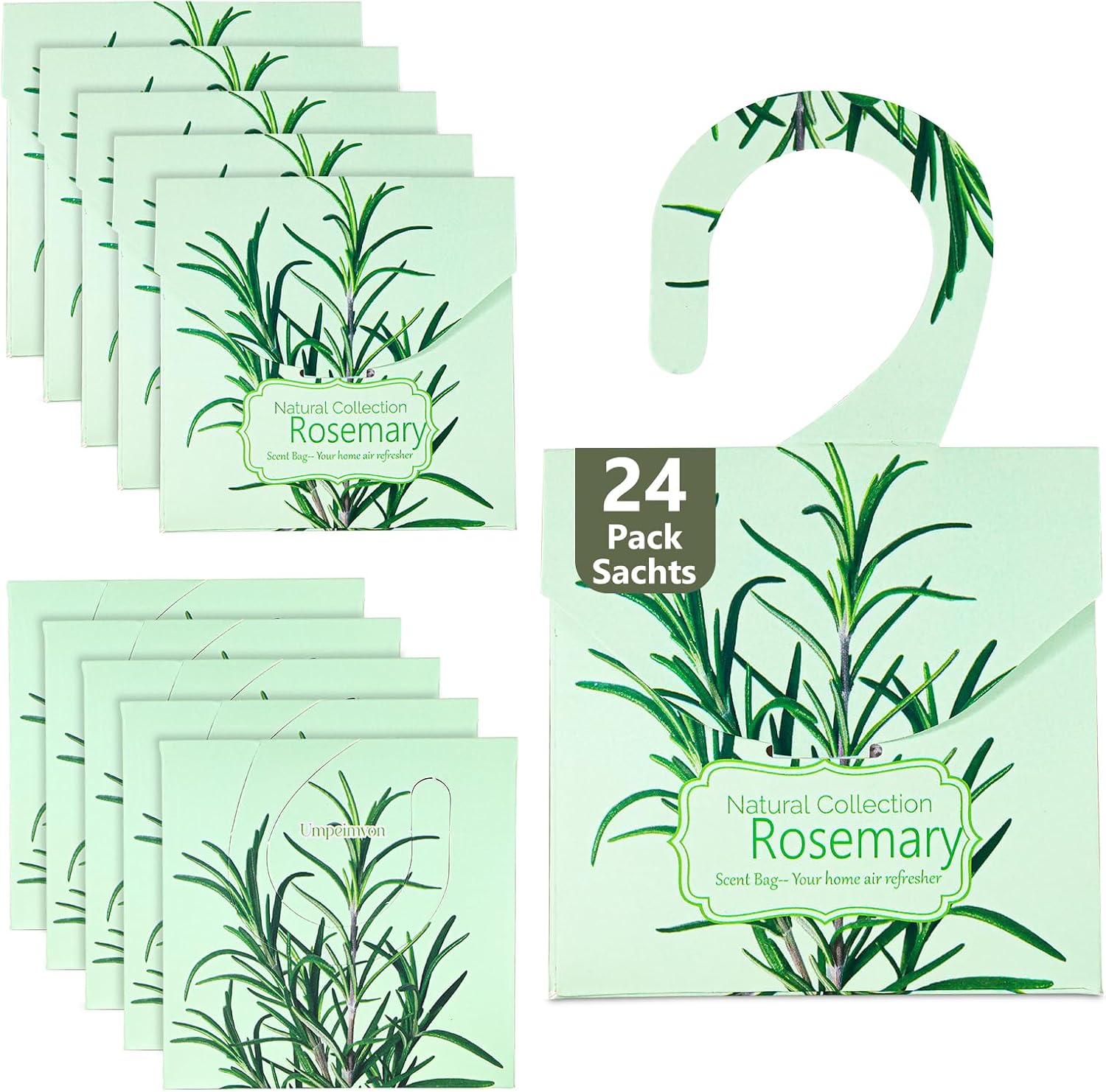 24 Pack Rosemary Sachets for Drawers and Closets, Natural Drawer Scented Sachets Deodorizers Closet Fresheners for Clothes with 10 Hanging Bags