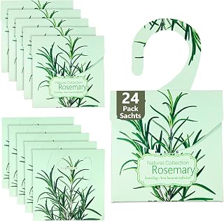 24 Pack Rosemary Sachets for Drawers and Closets, Natural Drawer Scented Sachets Deodorizers Closet Fresheners for Clothes with 10 Hanging Bags