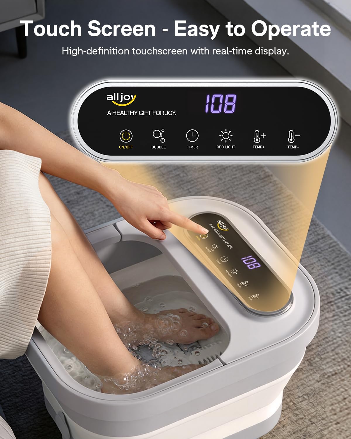 ALLJOY Collapsible Foot Spa with Heat, Bubble and Temp Control, Foot Bath Massager with Rollers, Foot Soaking Tub