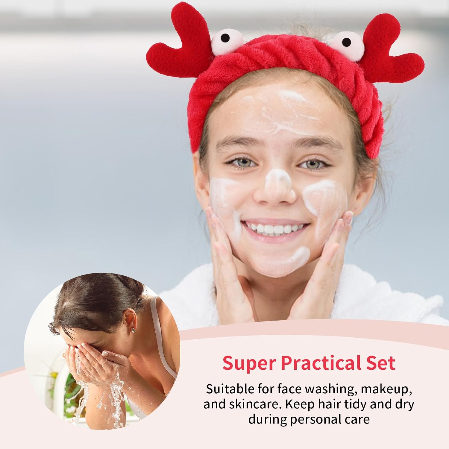 Spa Headbands for Girls Women, 4 Pack Cute Cartoon Animal Headbands for Skincare Makeup Washing Face, Cute Frog Snail Crab Starfish Hairbands Hair Accessories Funny Stuff Beauty