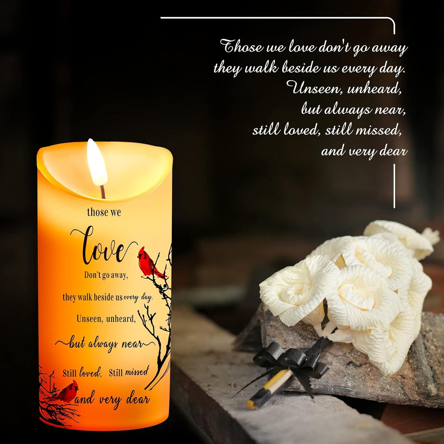 Gerrii Memorial Candles Sympathy Gifts LED Flameless Cardinal Bereavement Candles for Loss of Loved One Sympathy Cardinal Gifts Battery Candle for Prayers(Simple Style)