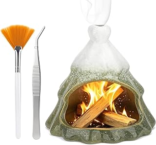 Palo Santo Chimney Palo Santo Holder Ceramic Christmas Tree Incense Holder for Sticks Sage Cones Incense Burner Cute Ceramic Mini Chimney for Meditation Yoga Room Home Decor (Christmas Tree-A)