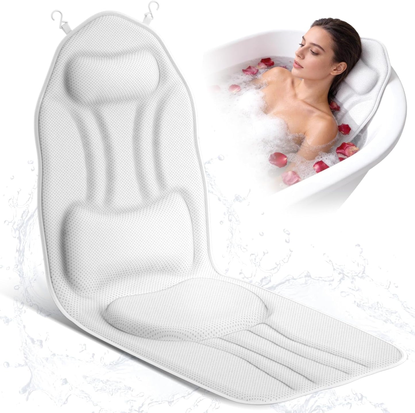 52" x 16" Full Body Bath Pillow for Bathtub, Luxury Bathtub Cushion with 192 Suction Cups and Soft 5D Mesh Fabric, Bath Tub Pillows for Head and Neck, Relaxing Tub Accessories for Women