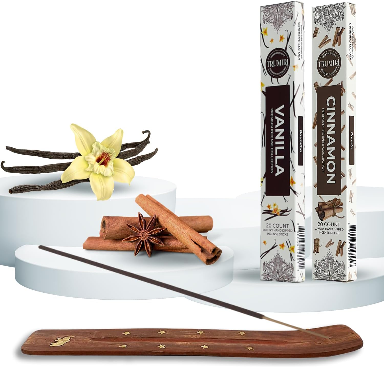 Trumiri Incense Sticks - Combo Pack of 40 Insence-Sticks - 20 Vanilla + 20 Cinnamon - Insenses - Insents - Incents - Inscense - Incence - Incienso - All Natural Incense Sticks